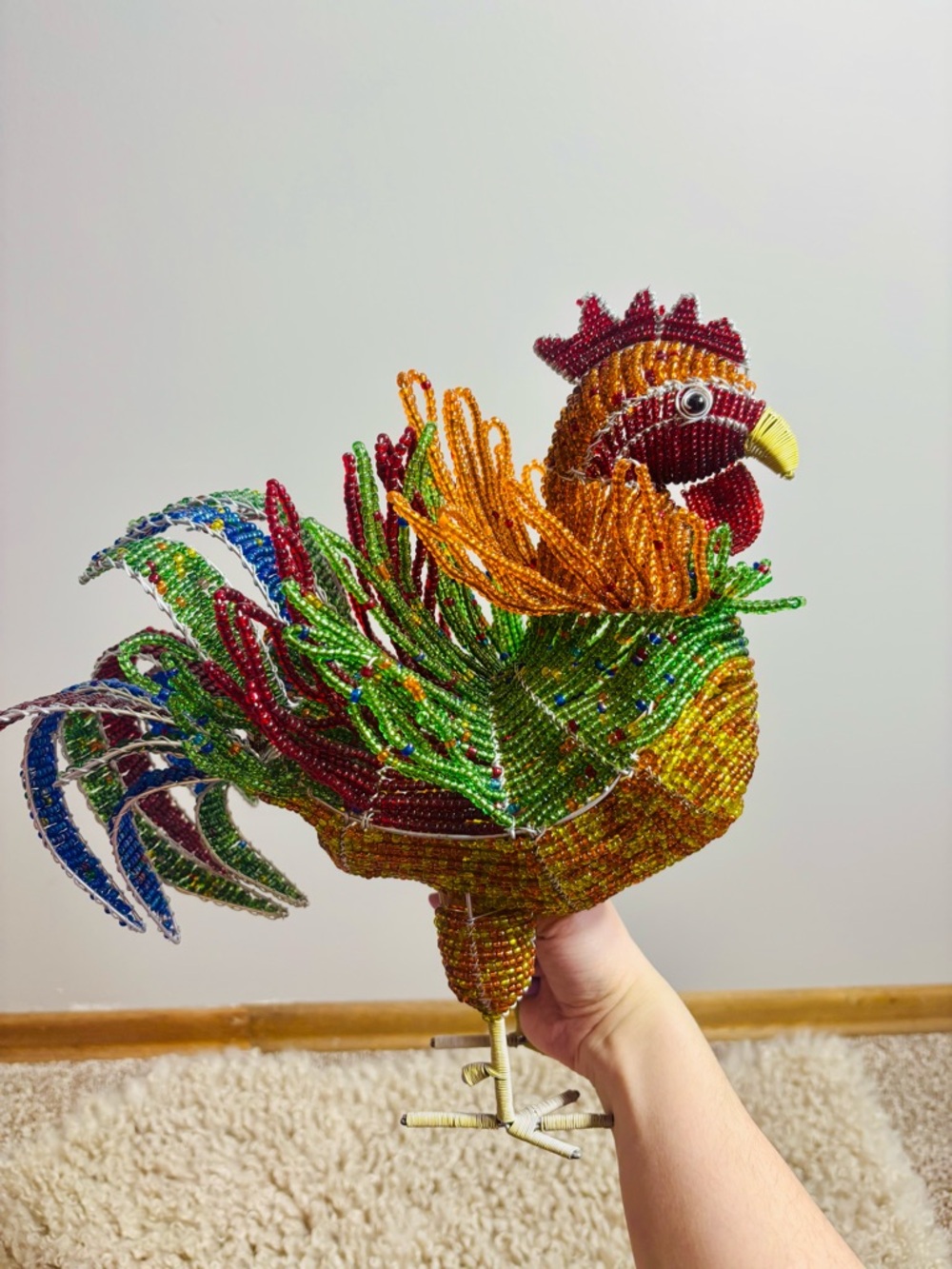 Handcrafted Multicolor Beaded Rooster Bird Toy - Pets Bird